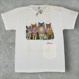 VTG Prints of Tails Maui Clothing Co Hula Cats Pocket T Shirt Loft *Read* - OS